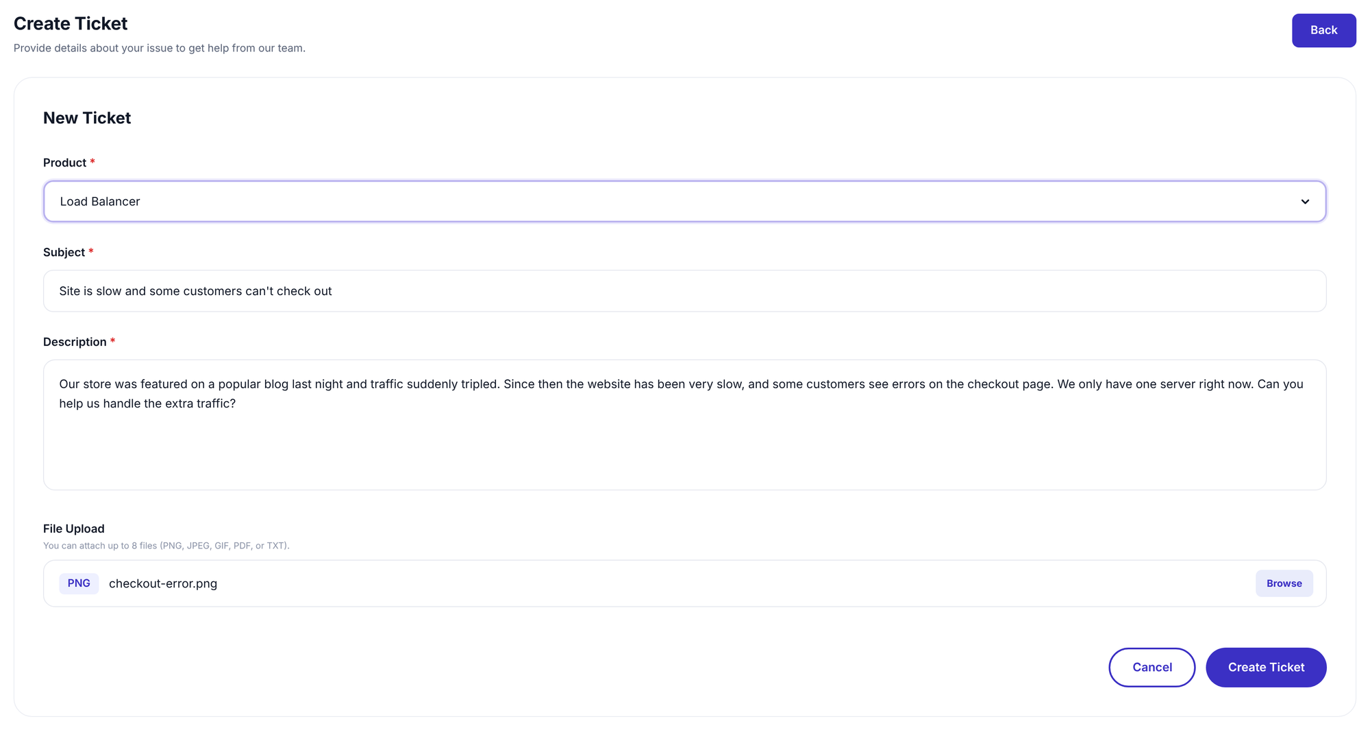 Opening a support ticket in the VavenCloud dashboard
